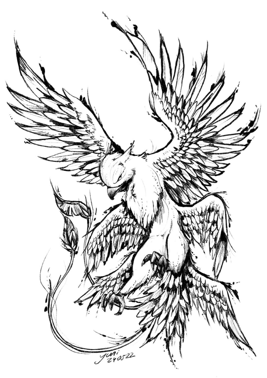 tattoo design gezeichnet thunderbird fantastische tierwesen